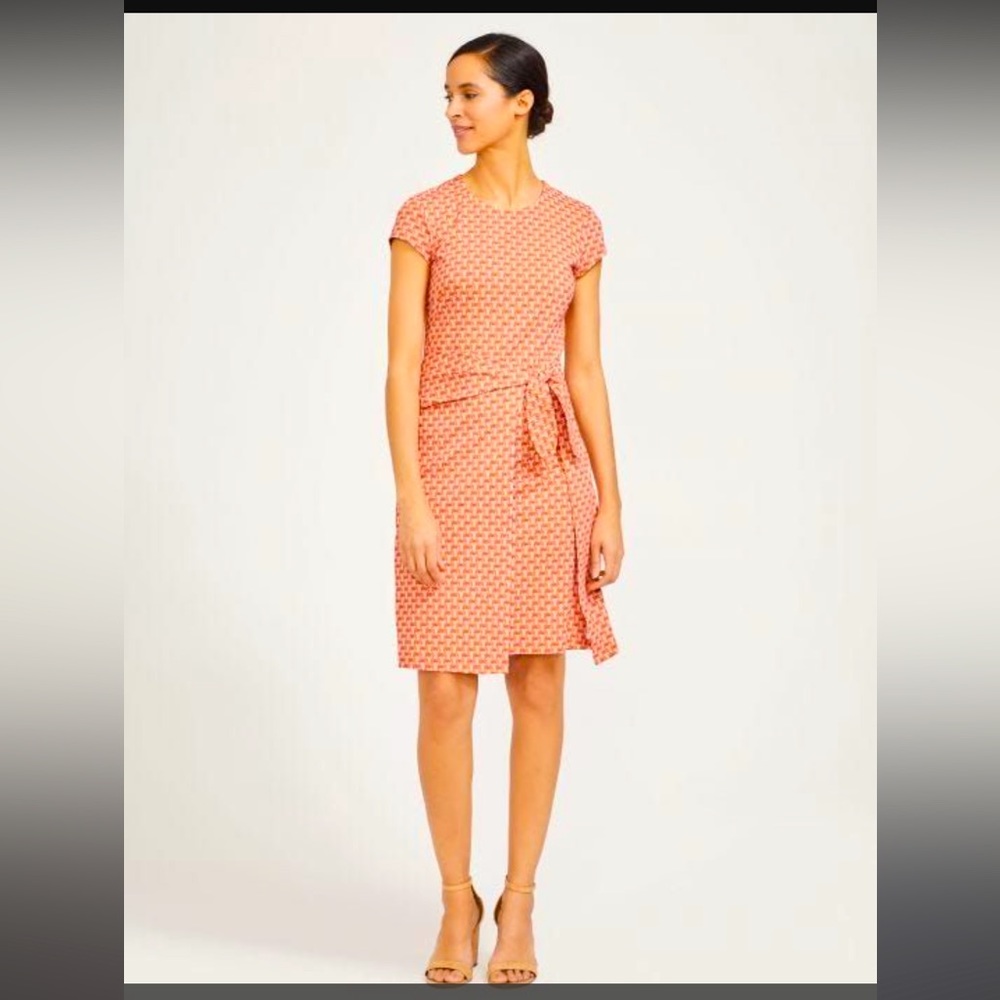 J. McLaughlin Catalina Cloth Havana Dress: Summerland Coral Orange White L Large